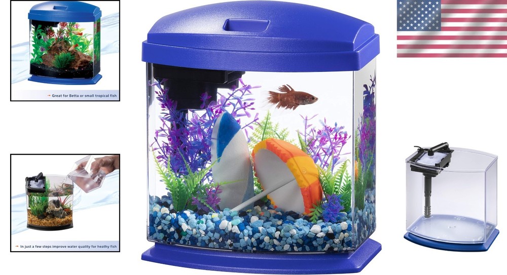 Blue Small Fish Tank with SmartClean Technology