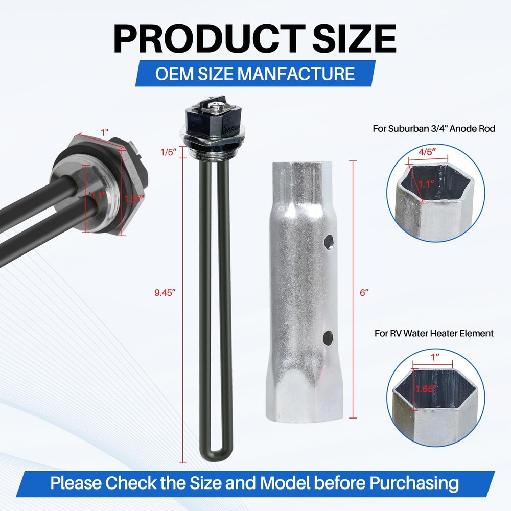 Lrichy 110V/120V RV Water Heater Screw-In Electric Heating Element Black