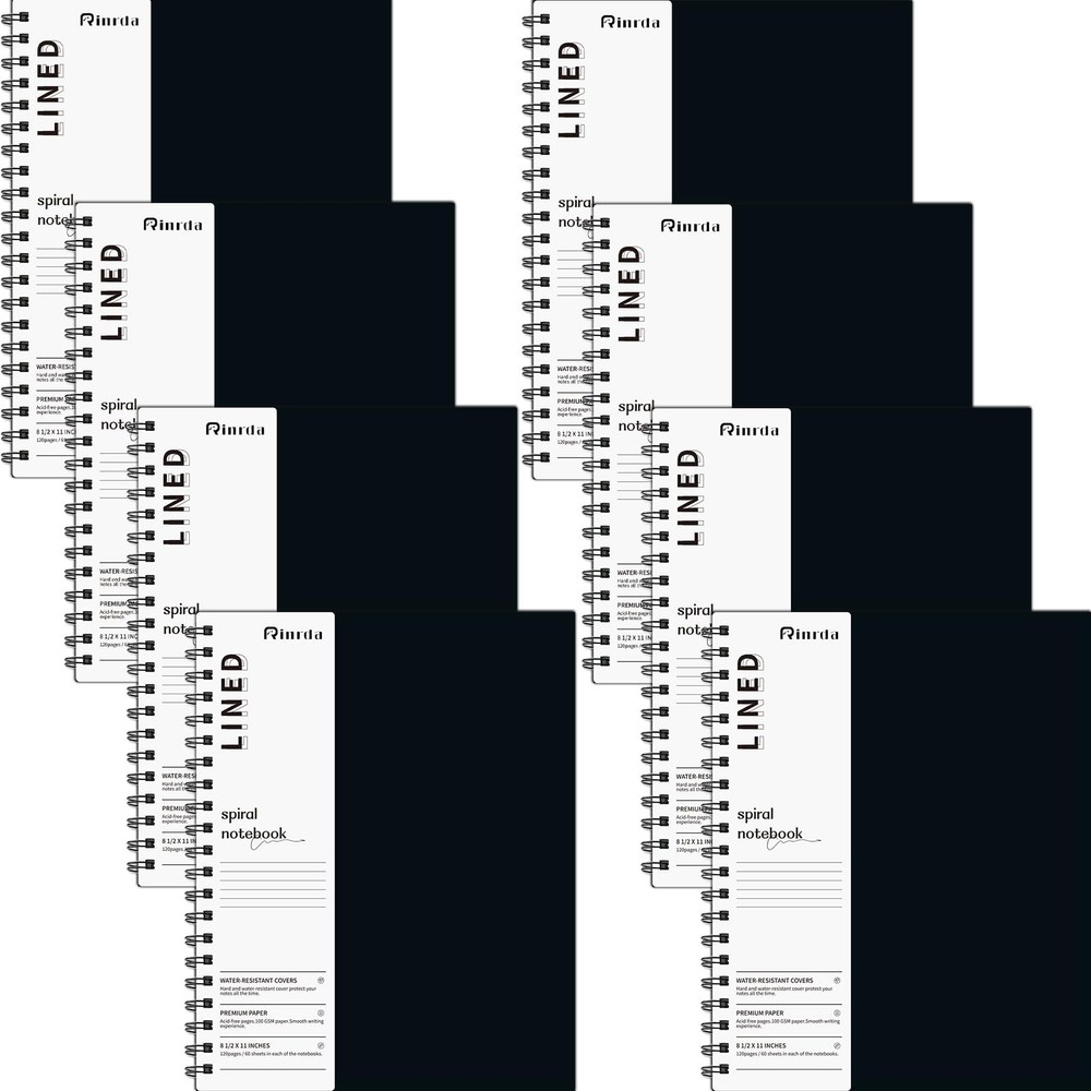 Large Lined Notebook Spiral Notebook 8.5" x 11" 8 Pack LINED Notebook 7mm Rul...