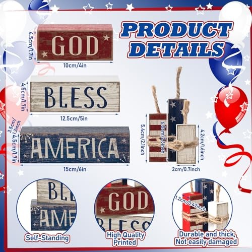 4 Pcs 4th of July Table Decorations Reversible Memorial Day Table Firework