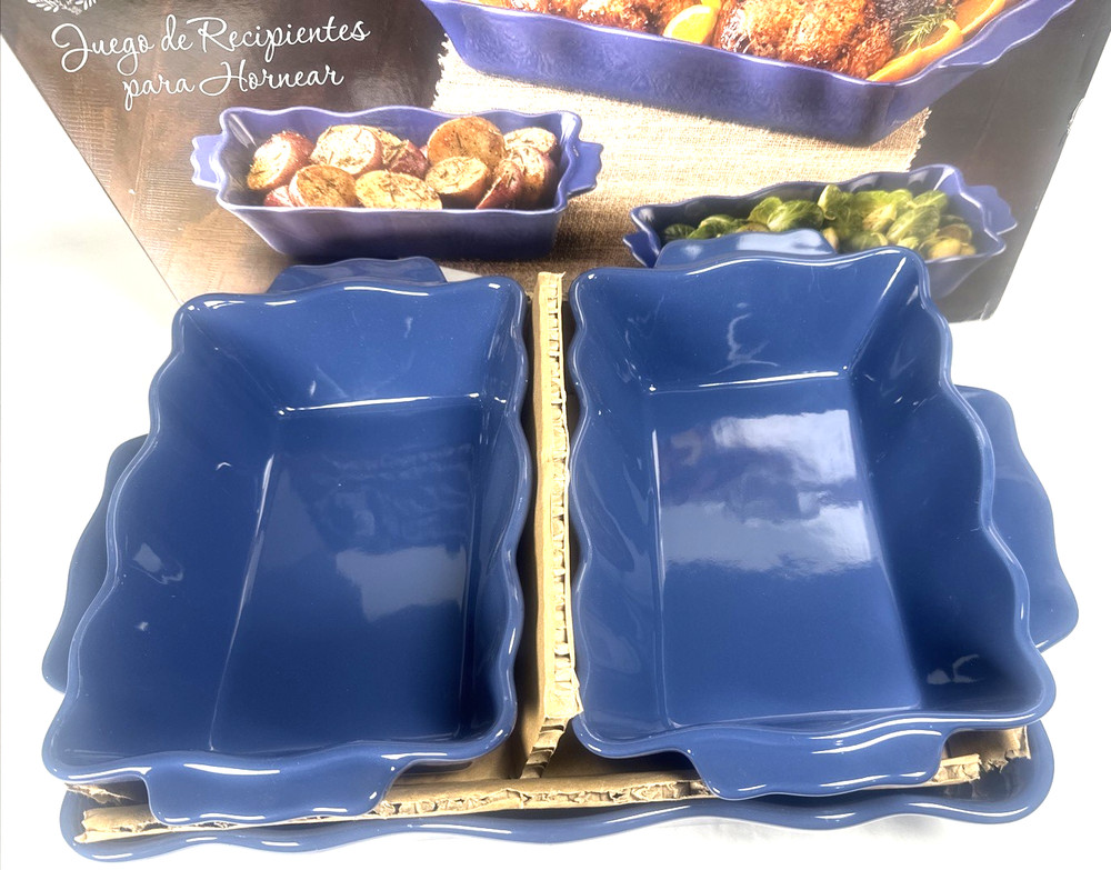BAKEWARE 3 PC SET SCALLOPED EDGE (BLUE) NIB