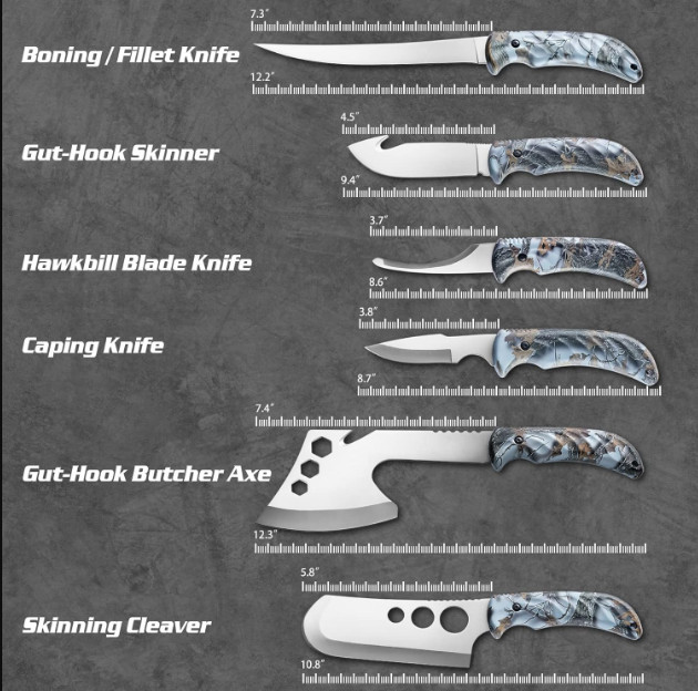 New 12-Piece Hunting Deer Knife Set – Field Dressing & Game Processing Kit