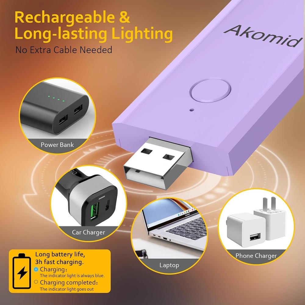 Akomid USB Rechargeable Book Light for Reading in Bed, 8 LEDs Bookmark Style Cli
