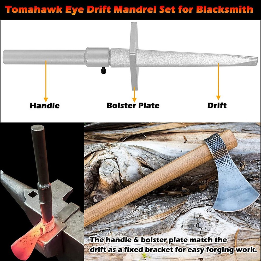 Tomahawk Eye Drift Mandrel Blacksmith Tool Handle Bolster Plate Hammer Axe Knife