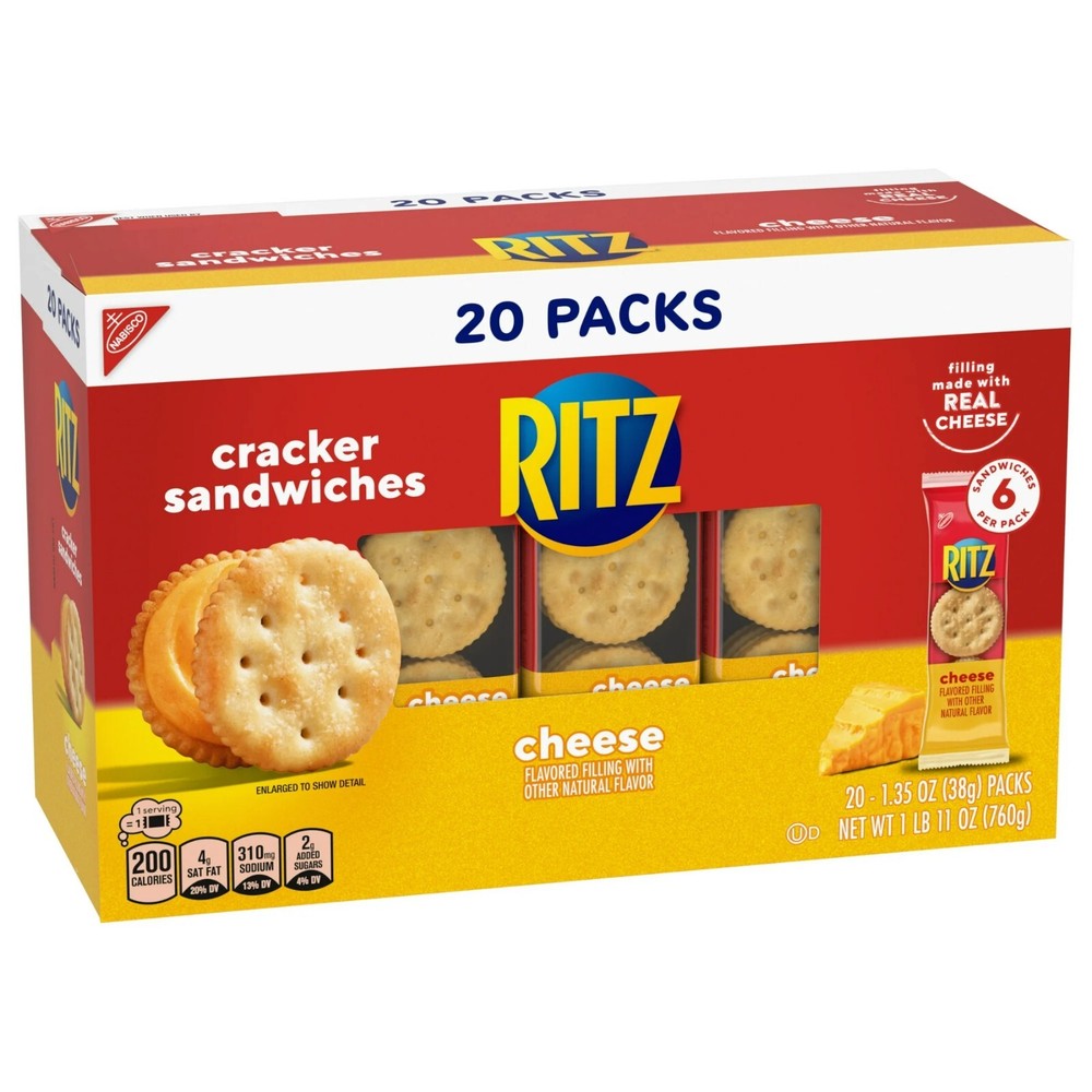 RITZ Cheese Sandwich Crackers, 20 Snack Packs (6 Crackers Per Pack)