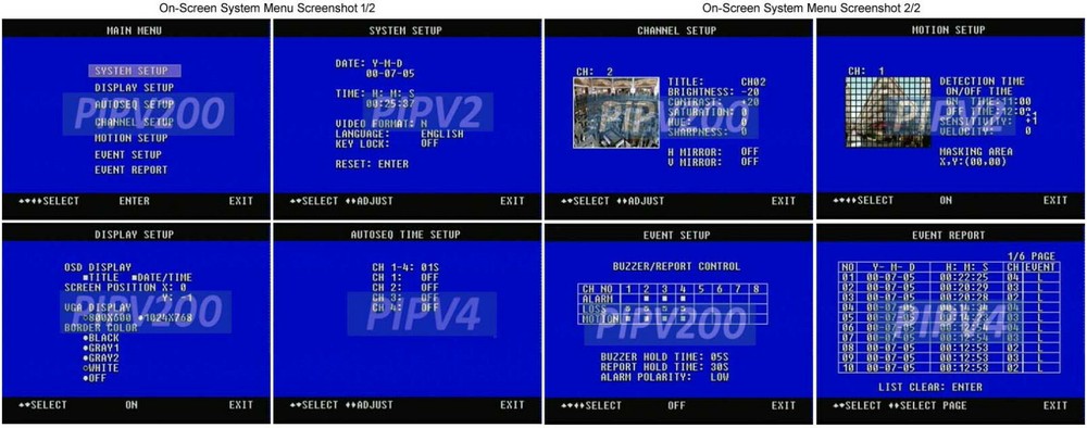 8-Channel Video Switcher Split-Screen Video Processor Dual Outputs Audio Support