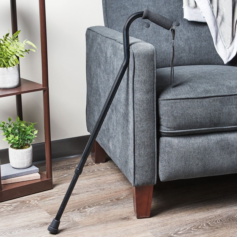 Aluminum Offset Handle Cane with Foam Handle, Adjustable Height, Black