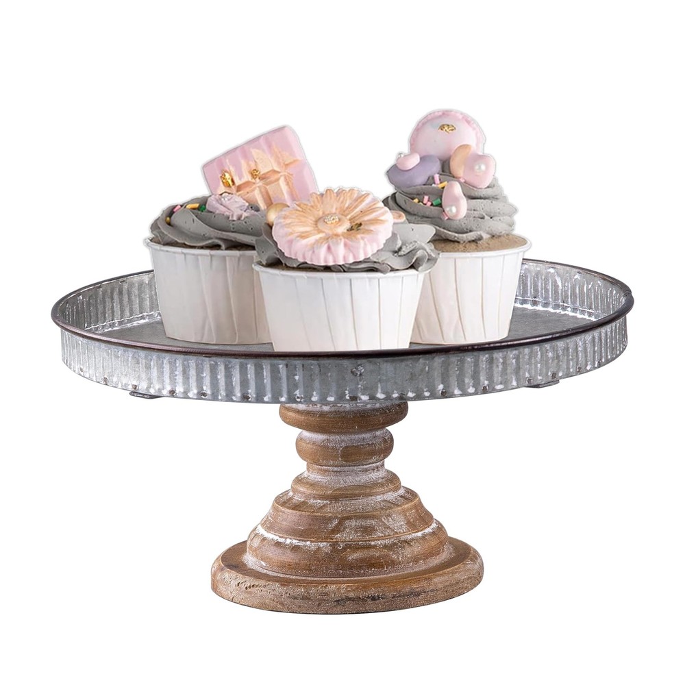 Rustic Galvanized Metal Cake Stand, Cupcake Stand Rustic Round Dessert, Appet...