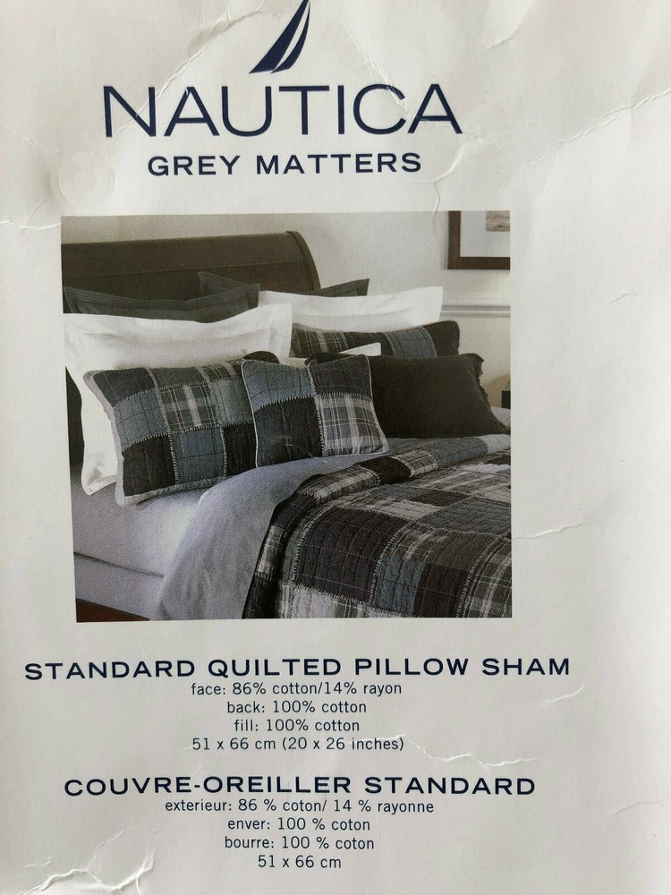 sham GRAY PATCHWORK ~ Standard ~ flannel ~ Grey Matters ~ NIP Nautica