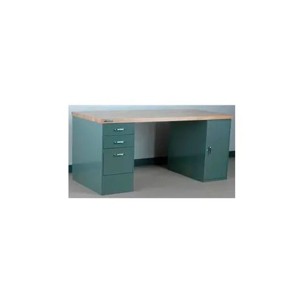 Stackbin Workbench,Pedestal Workbench,Butcher Block Square Edge,72"W X 30"D,Gray