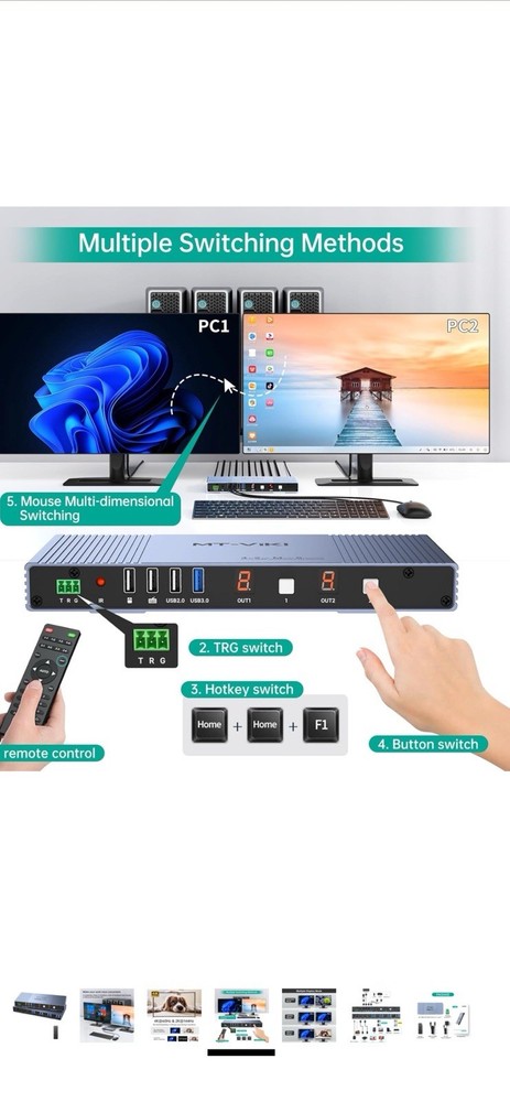 MT-VIKI Seamless 4x2 HDMI Matrix KVM Switch, HDMI+DP KVM Switch for 4 Computers
