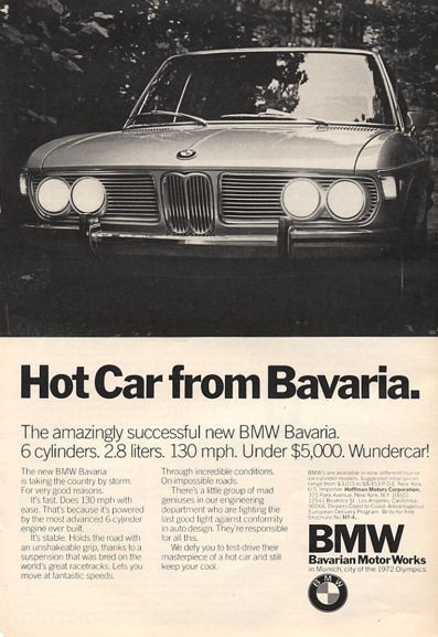 1971 BMW Bavaria Under $5000 PRINT AD