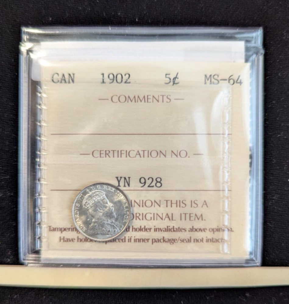1902   ICCS Graded Canadian,  ¢5 Cent, **MS-64** #YN 928