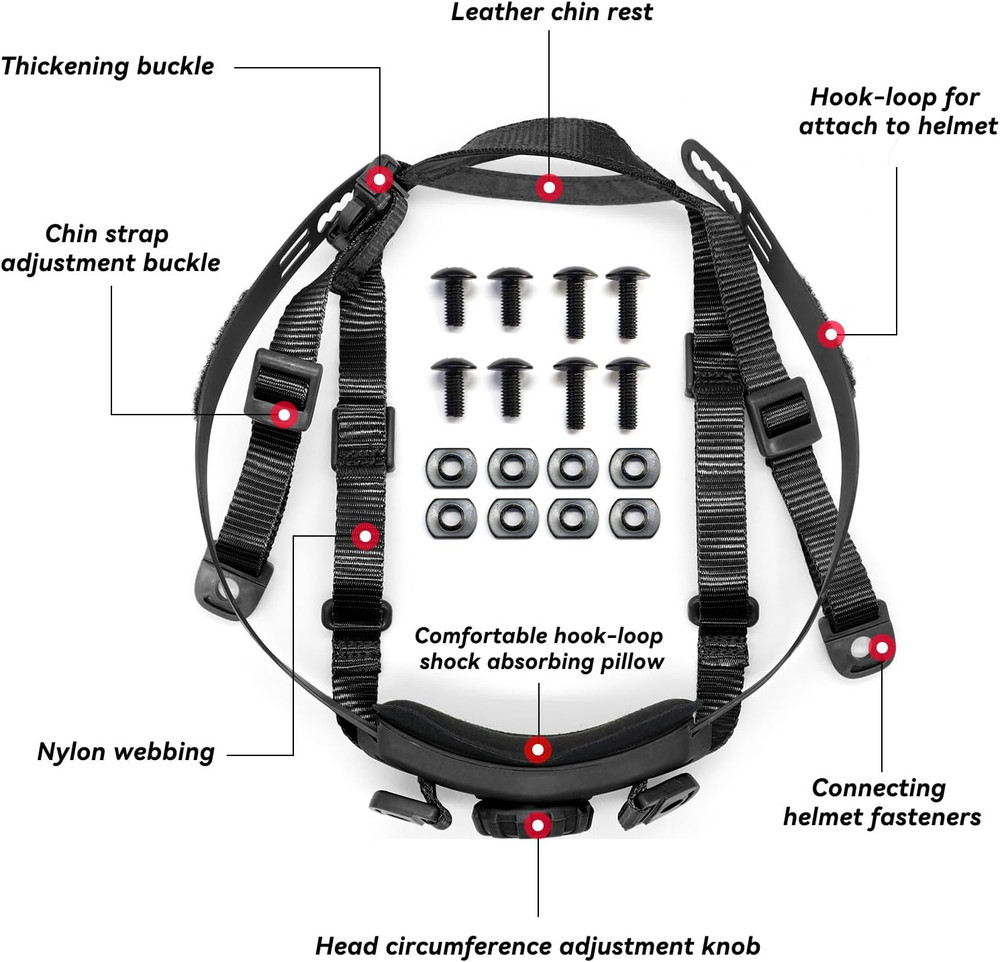 Tactical Helmet Chin Strap Adjustable Dial 4 Points Suspension System with Bolts