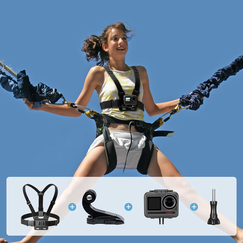Action Camera Accessories Kit with Wrist Strap and Chest Strap Compatible EK700