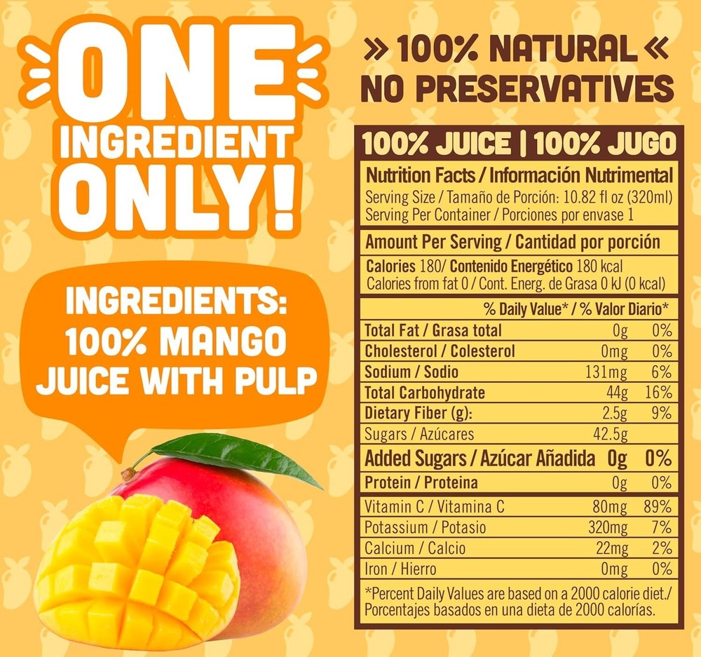 Pure Mango Juice with Real Fruit Pulp, 12 Pack, 100% Authentic Taste
