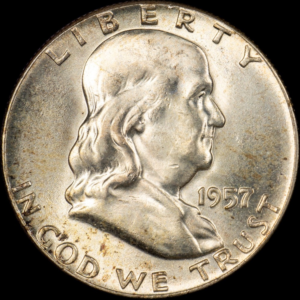 1957 Franklin Half Dollar - Toned - AU!