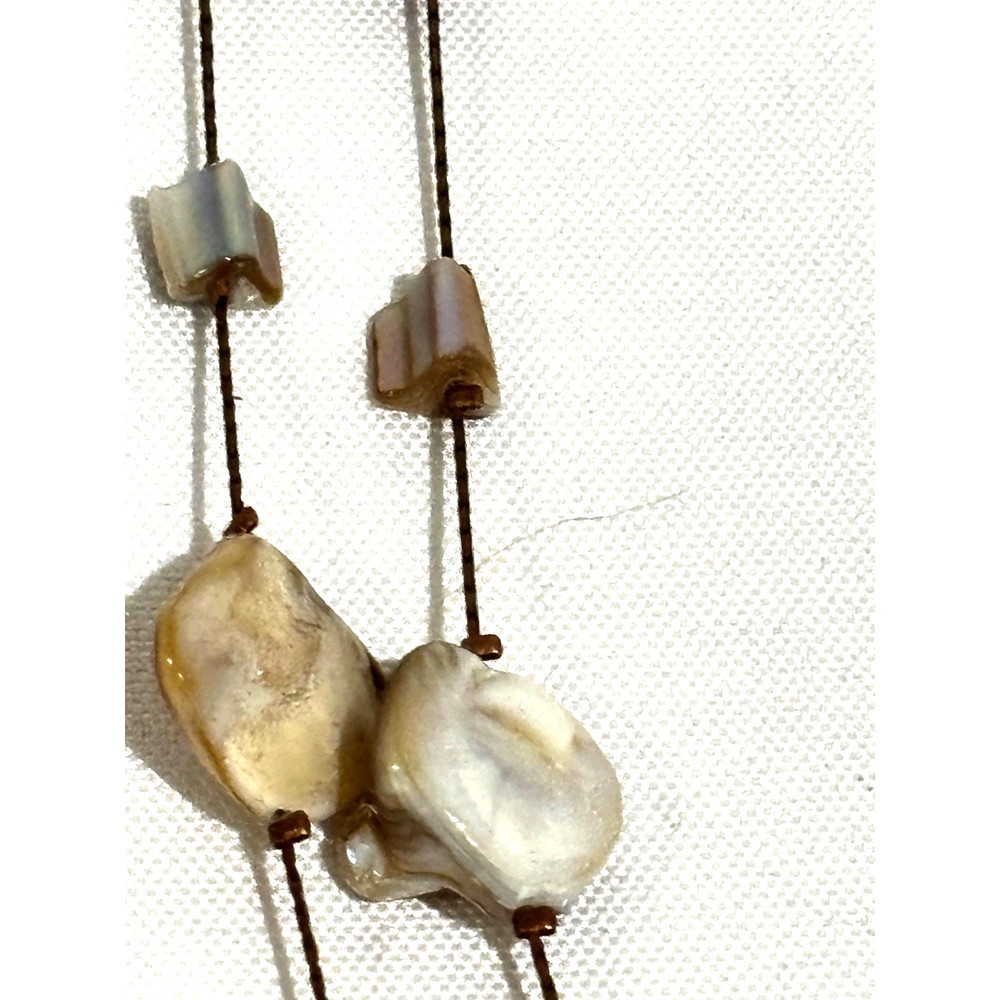 Multilayer Copper Natural Stone Pearl shell Beaded Classy Chain Necklace Boho