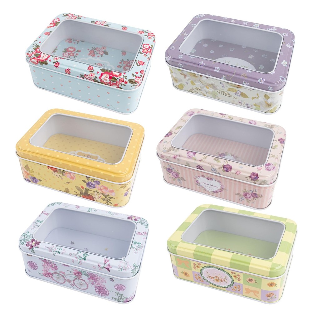 Framendino, 6 Pack Metal Rectangular Tin Boxes Containers Floral Tinplate Org...