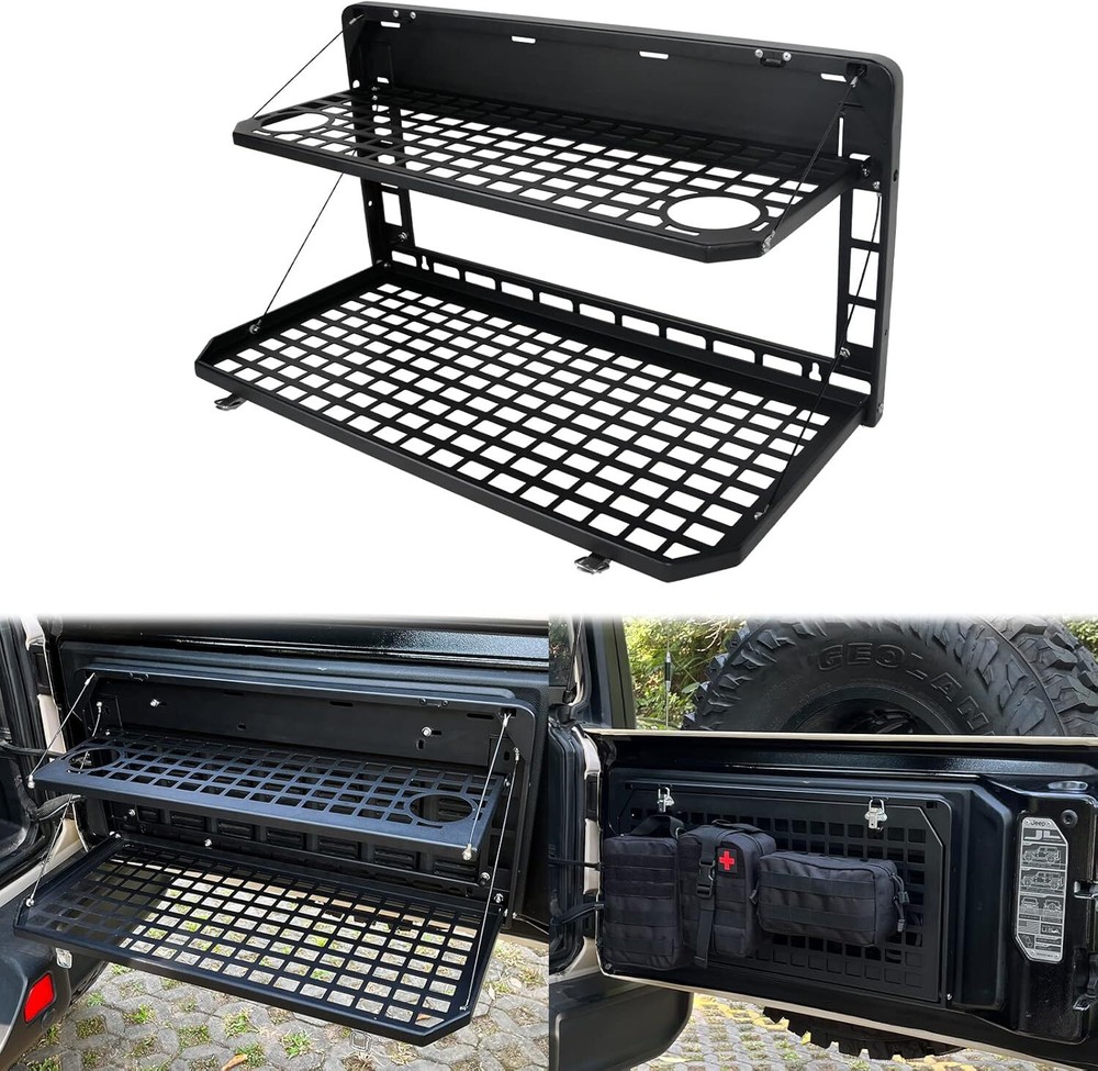 2-Tier Tailgate Table Foldable Storage Cargo Rack 2007-2022 Jeep Wrangler JK&JL