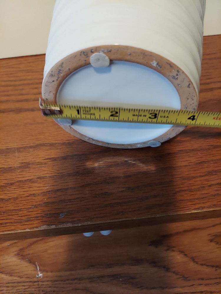 Blue Rimmed White Ribbed Medium Size Ceramic Pot