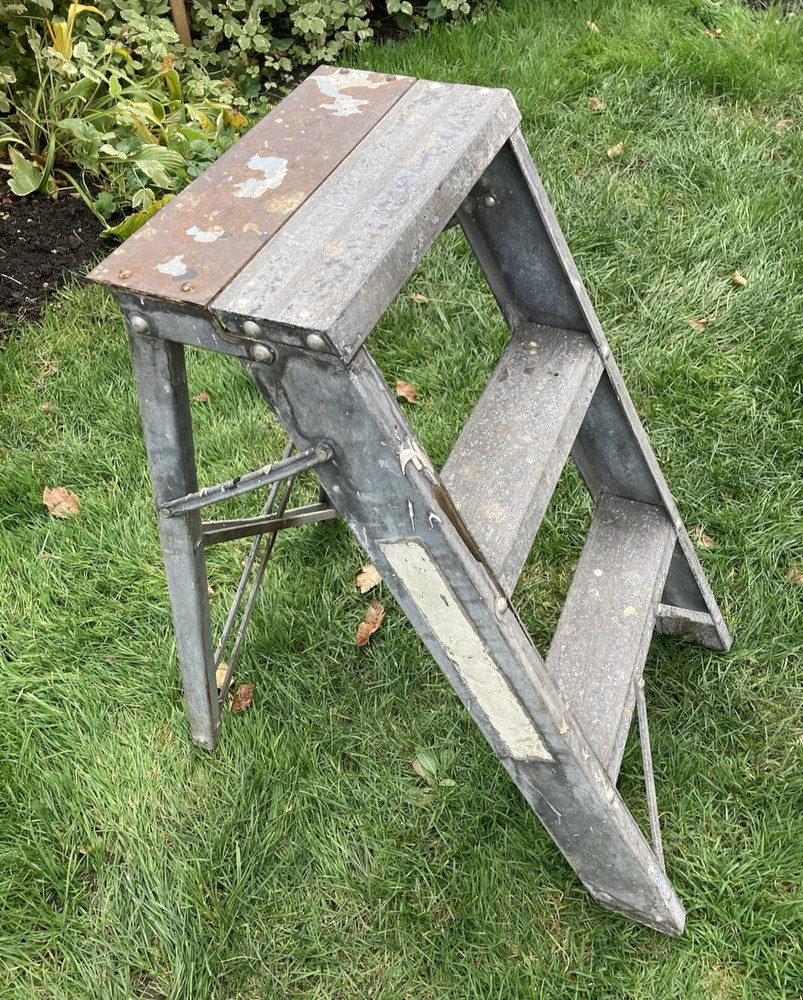 Vintage Two Step Aluminum / Metal Folding Ladder
