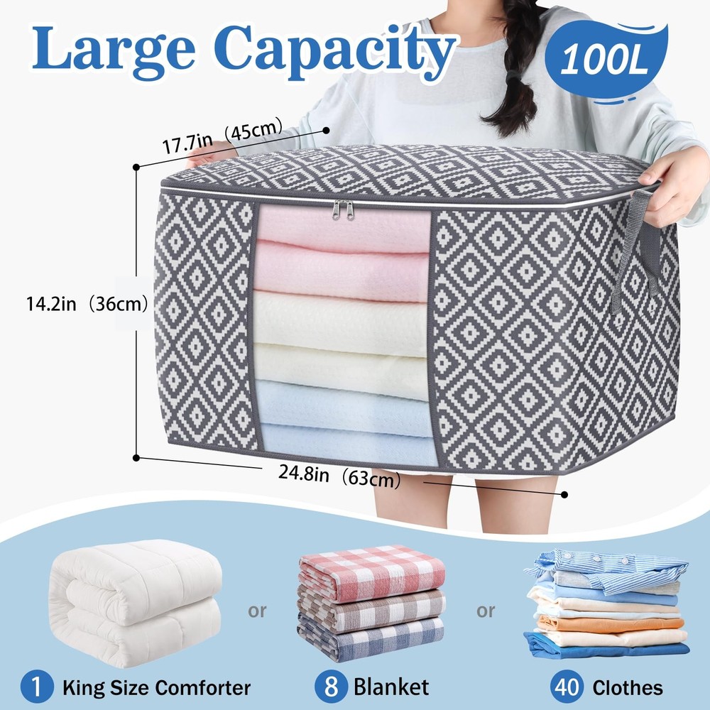 Direct 100L, 3 Pack, Storage Containers, Large Clothes Storage Bins Foldable ...