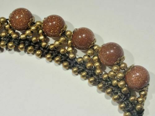 Brass Beaded Goldstone Bracelet 71/4'" L