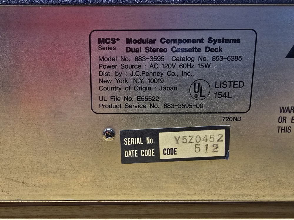 MCS Series 3595 Modular Component Systems Dual Stereo Cassette Deck Powers On