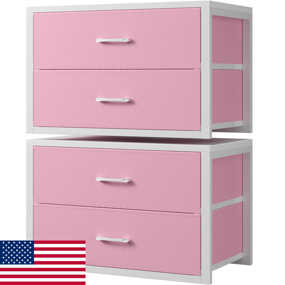 BOLUO Stackable Closet Drawers Fabric Pink - 2 Pack Clothes Storage Organizer