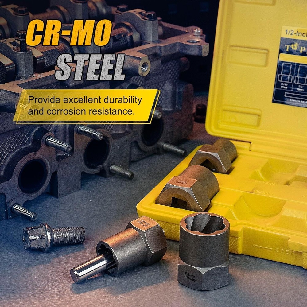 Bolt Extractor Kit 9PC 1/2" Drive Deep Bolt Extractor Socket Set Lug Nut Remover
