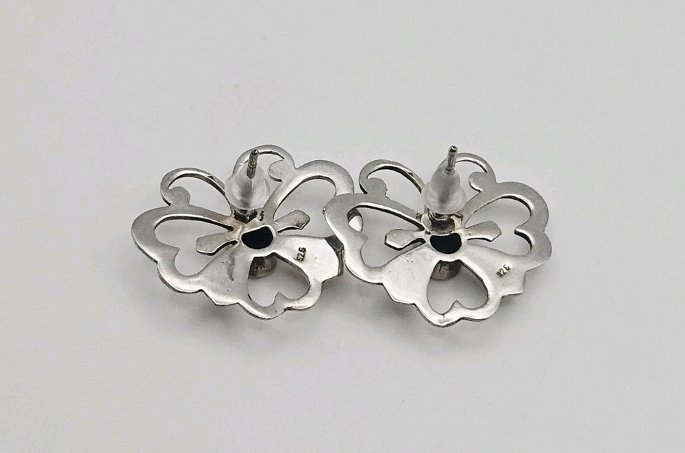Sterling Silver Vintage Native Onyx Butterfly Post Back Earrings