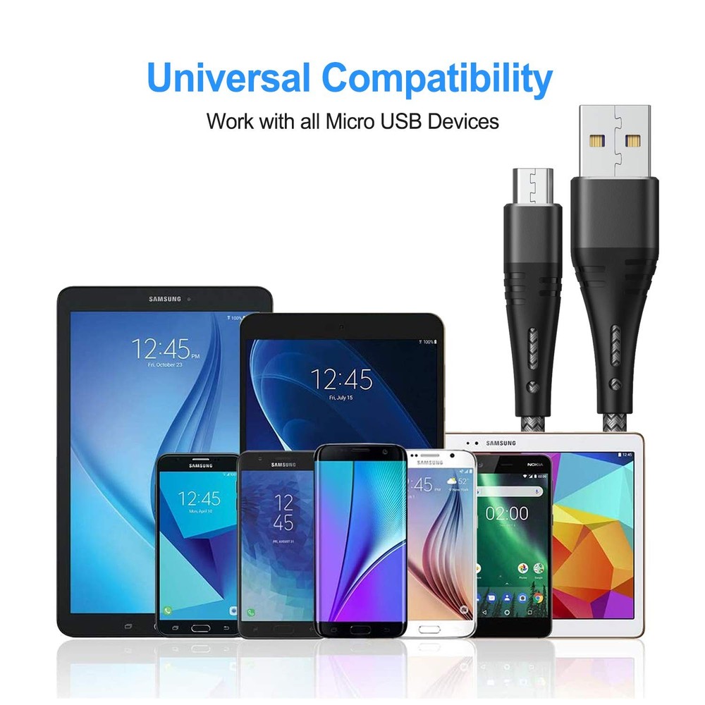 Micro USB Cable 10ft Android Phone Charger 2-Pack Extra Long 10foot, silver