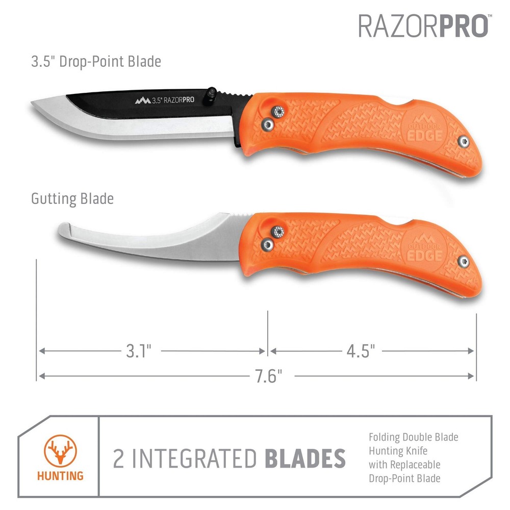 OUTDOOR EDGE RazorPro G Double Blade Hunting Knife – Replaceable Razor Sha