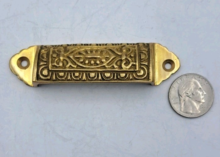 Antique Reproduction Bin Pull Drawer Pull Handle Cast Brass Hardware