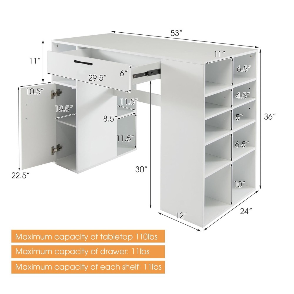 Craft Table with Storage, Artwork Sewing Table 14 Large & Small Storage Compa...