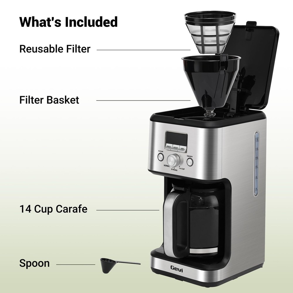 Gevi 14-Cup Programmable Coffee Maker, Drip Machine Stainless Steel