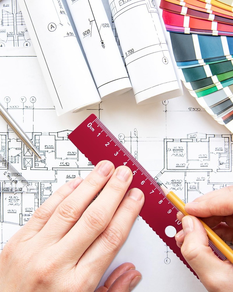 5 PCS Red Triangular Ruler Set Aluminum Alloy Metal Drafting Geometric Tool