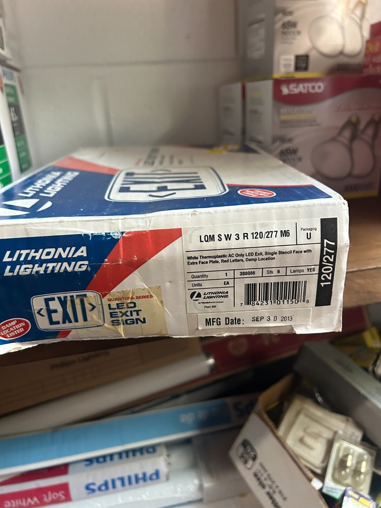 NEW Lithonia 388086 Quantum Lighted LED Lamp Exit Sign 0.69 Watts White / RED