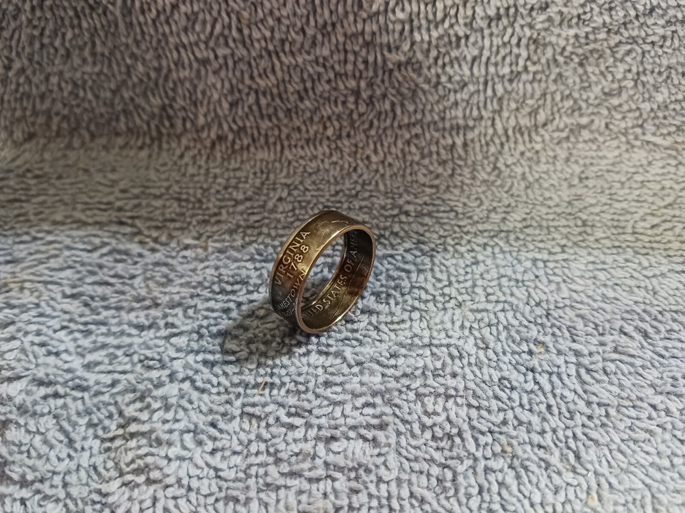 Virginia Handcrafted   Washington Quarters coin ring, 2000,  size 7