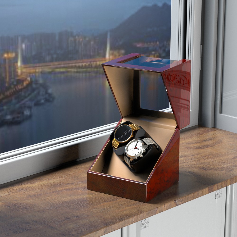 Automatic Dual Watch Winder 2+0 Storage Display Case Box With Mabuchi Motors US