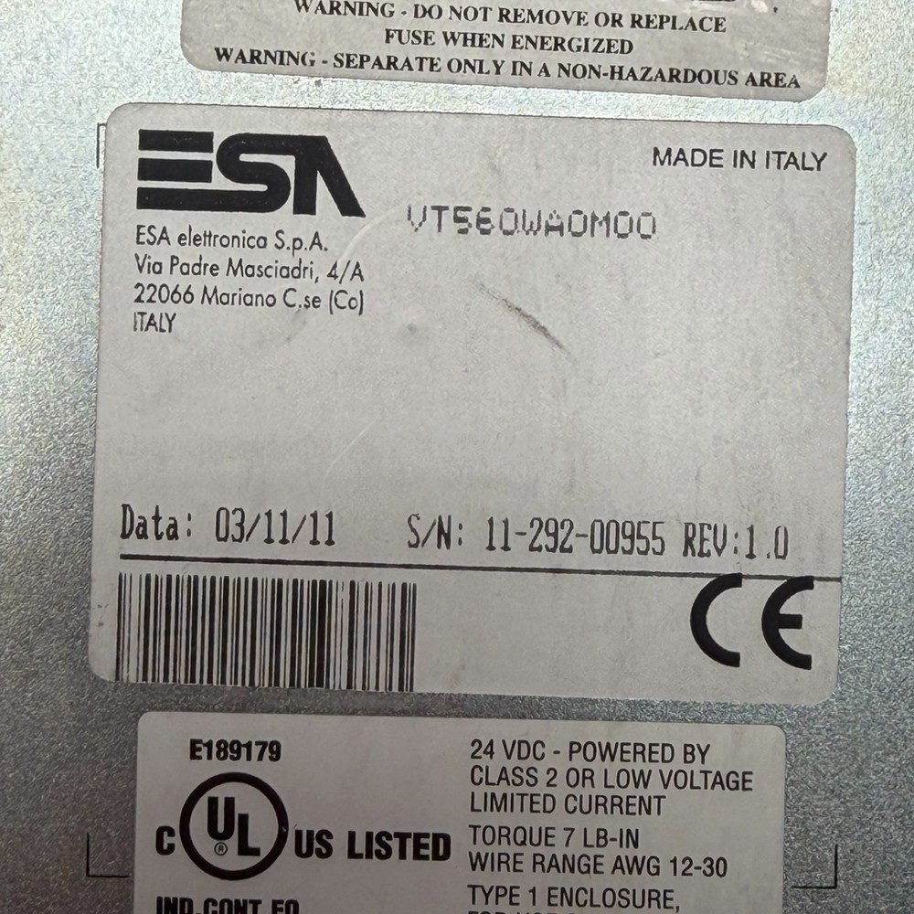 ESA VT560WA0M00 Control Panel