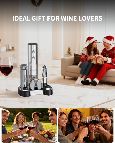 CIRCLE JOY Electric Wine Bottle Opener 8-in-1 Rechargeable Set - Silver
