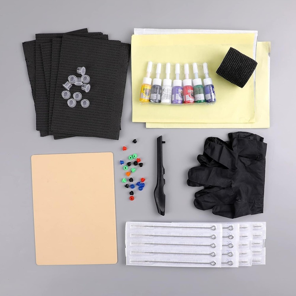 Complete Beginner's Tattoo Kit with 20 Needles & 7 Vibrant Inks - User-Friendly