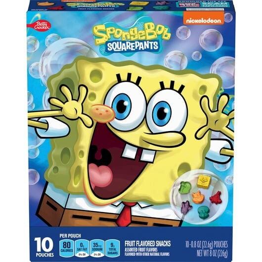 Fruit Snacks SPONGEBOB Squarepants Assorted Flavors 8 oz, 10 ct Gummies