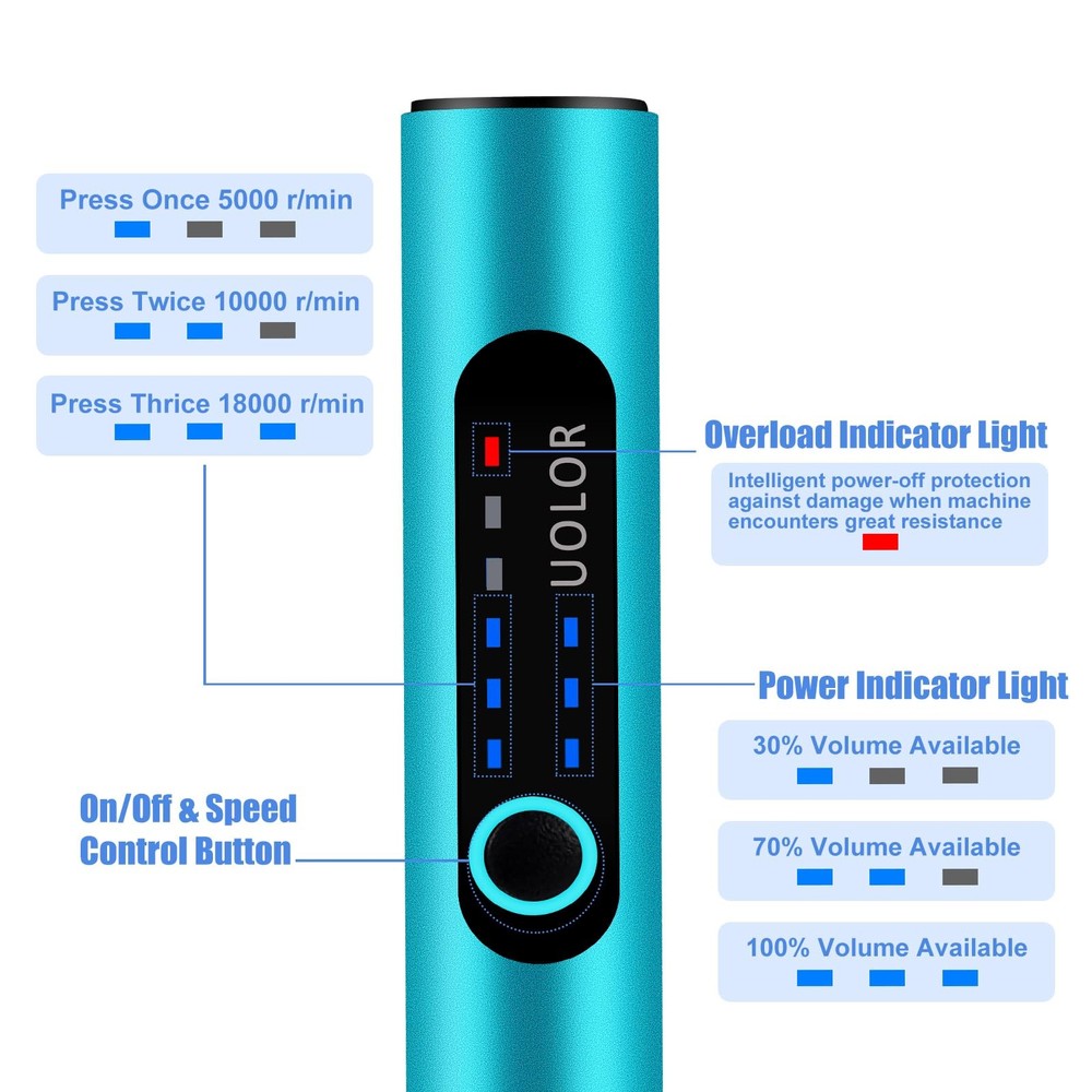 Uolor 3-Speed Cordless Mini Drill Set, Blue Pen