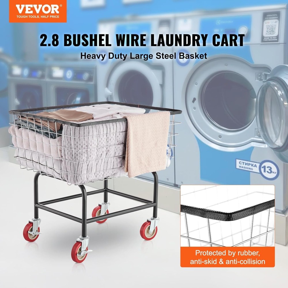 VEVOR Wire Laundry Cart, 2.8 Bushel Wire Laundry Hamper