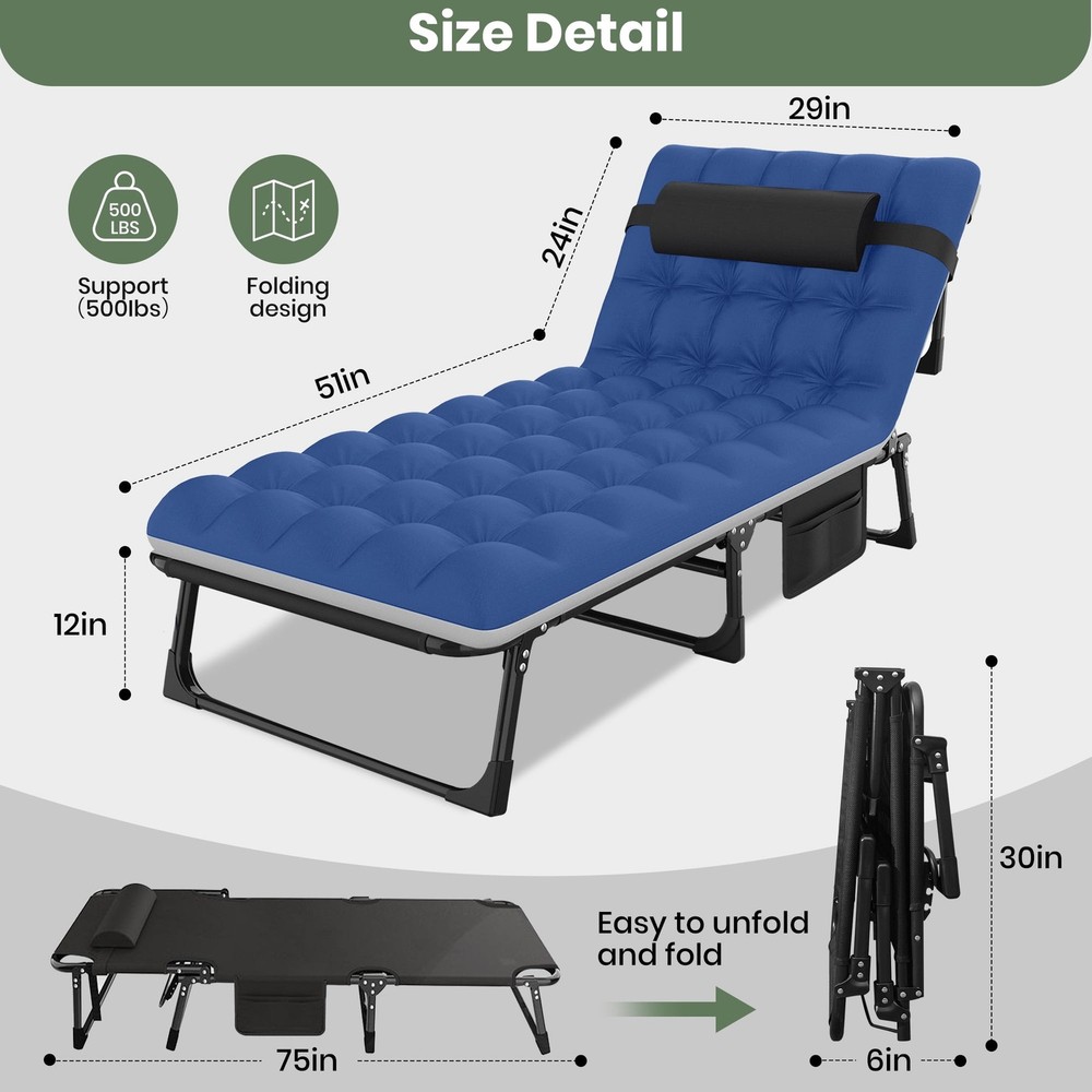 Portable Folding Camping Cot with Mattress, 29" Wide Multi-Position Folding Chai