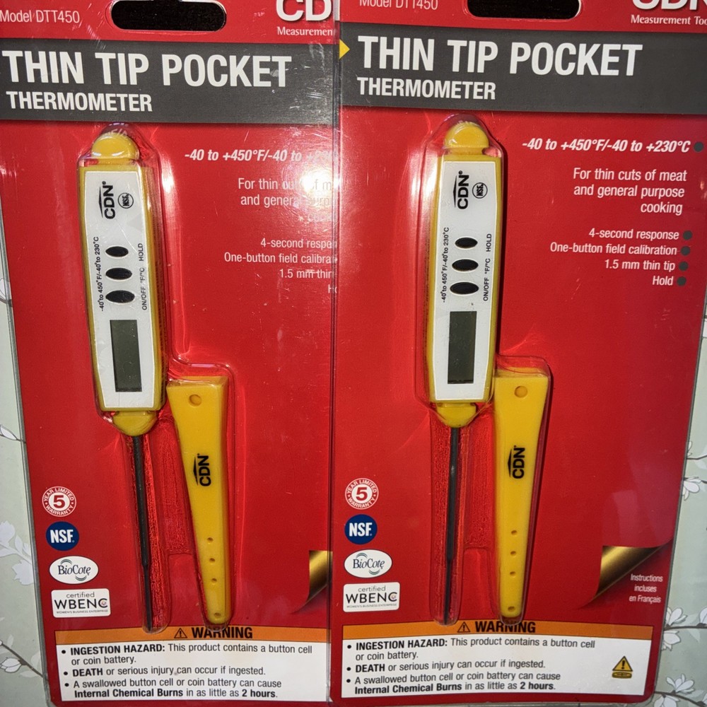2pc CDN DTT450 ProAccurate Thin Tip Yellow Thermometer w/ 6 Second Response