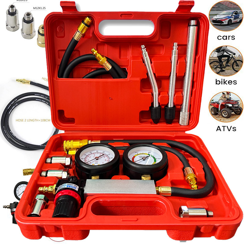 Cylinder Leak Down Tester Petrol Engine Compression Leakage Detector Tool Kit